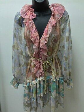 NWT Pookie & Sebastian Floral Tiered Fauna Ruffle Dress with Slip, Sz XS